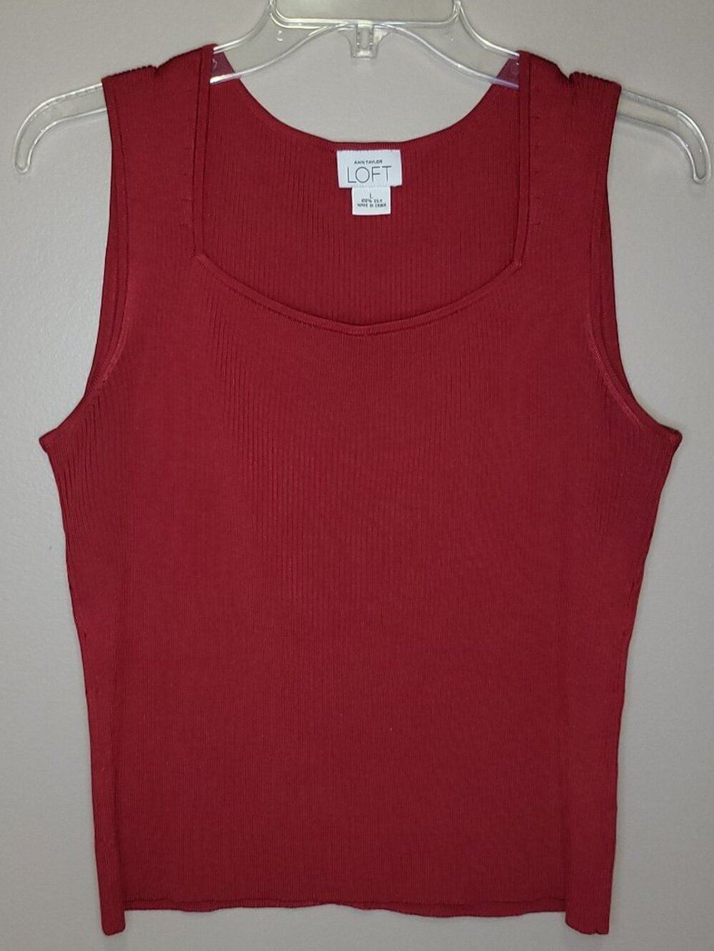 Ann Taylor LOFT 100% Silk Ribbed Sweater Tank Top Red Sleeveless Women's Large